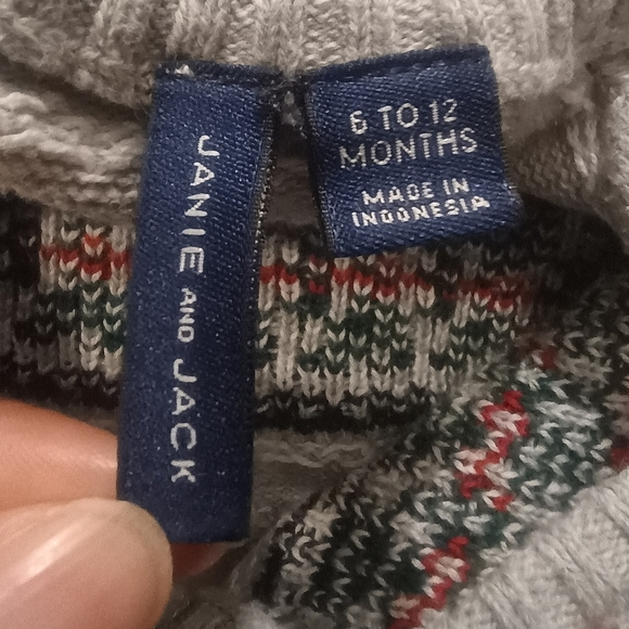 Janie And Jack Gray Fair Isle Pattern sweaters Knitted Onesie Romper Baby 6-12M - Picture 13 of 14